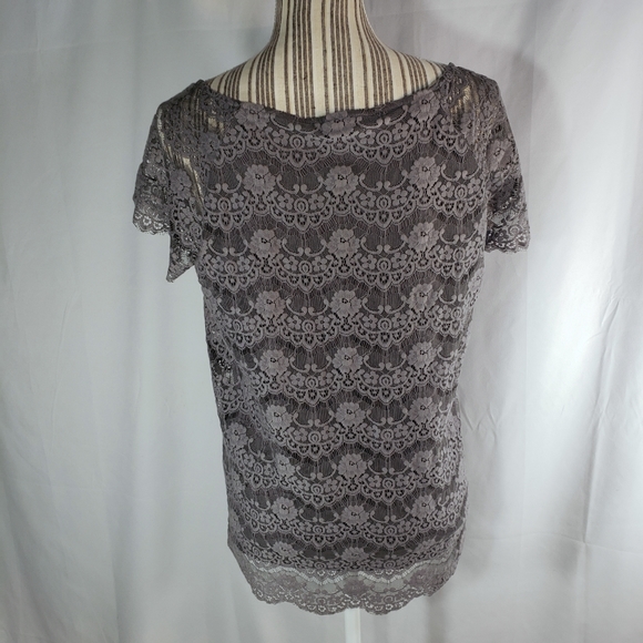 Soft Joie Grey Lined Sorisa Lace Overlay Top Size Medium - Picture 4 of 8
